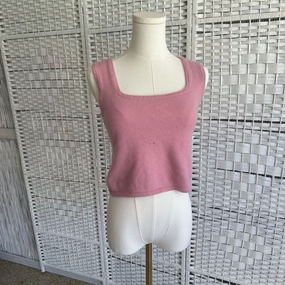 Georgiou 100% Cashmere Babydoll Baby Pink Crop Top Tank M Medium